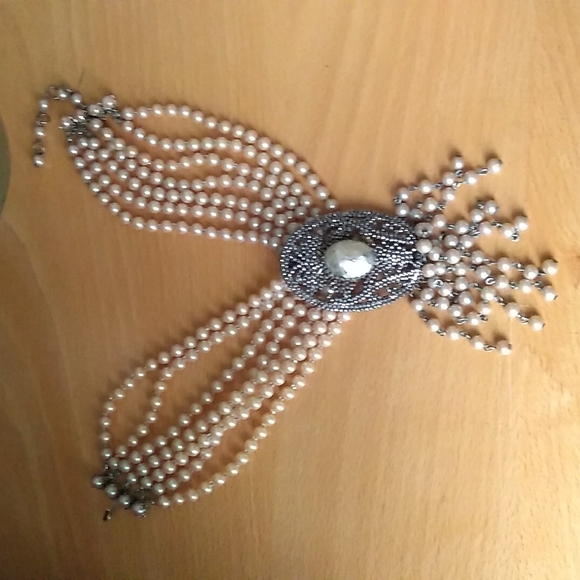 RARE SANDOR 7-Layer Glass Pearl Choker w L W PARIS Cut Steel Slide Buckle - Picture 6 of 16